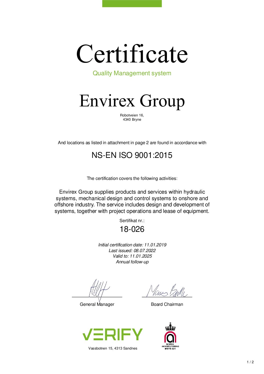 18-026 Envirex Group AS, 9001.2015, ex 11.01.2022 new